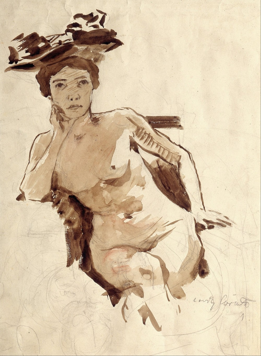 Female Semi-Nude with Hat (circa 1910)