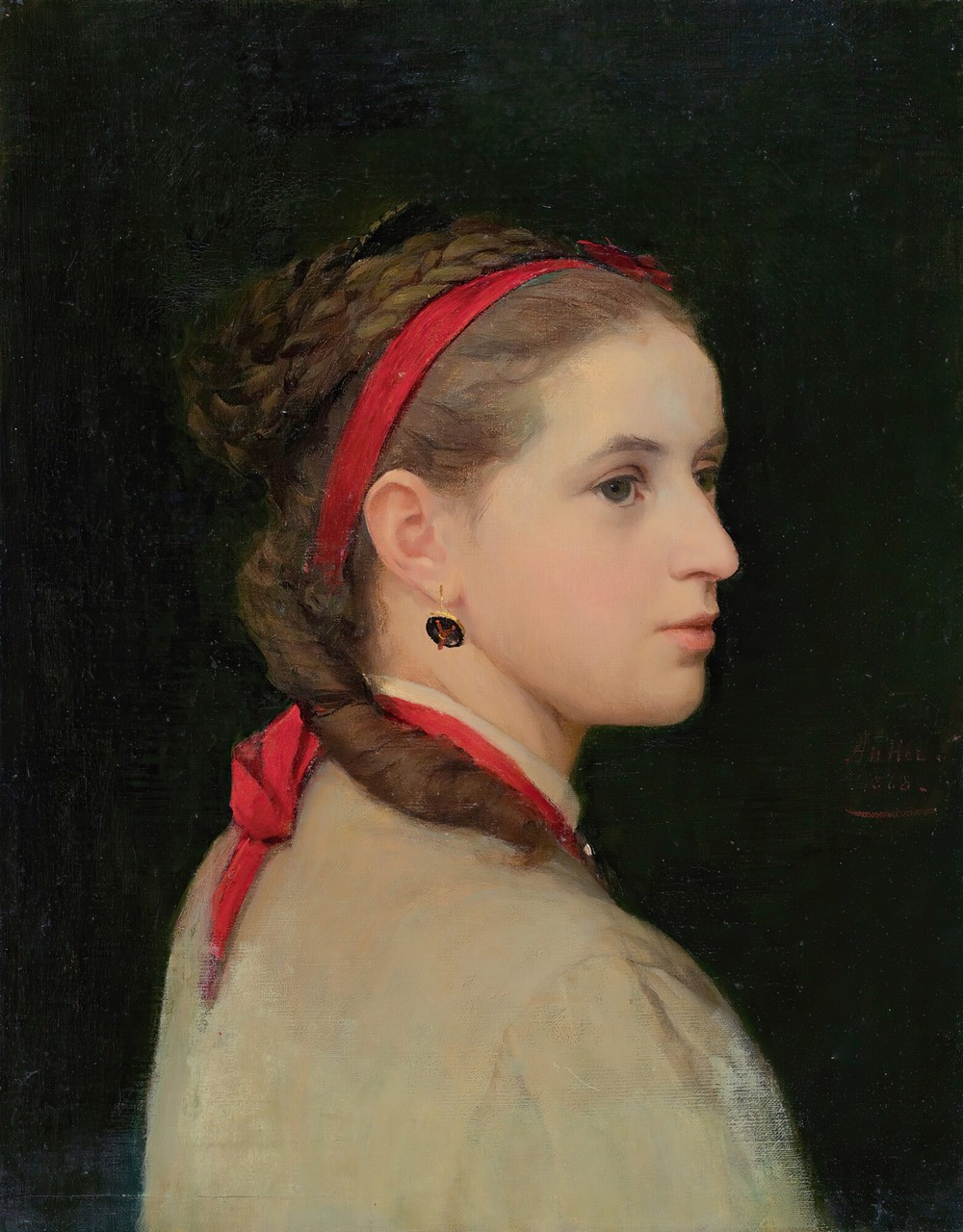 Girl With Red Hair Ribbon