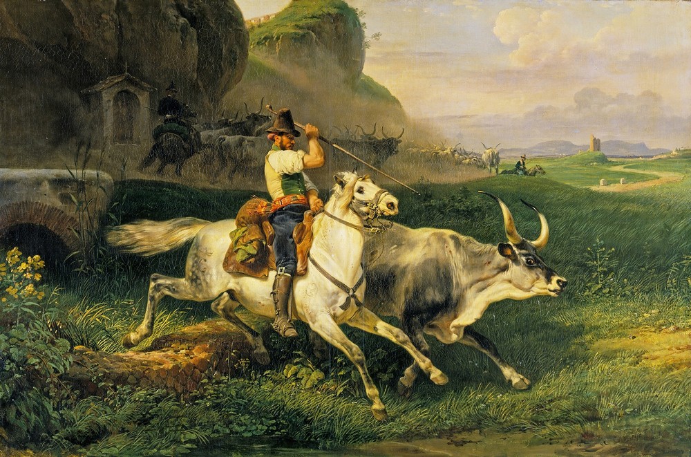A Roman Herdsman driving Cattle