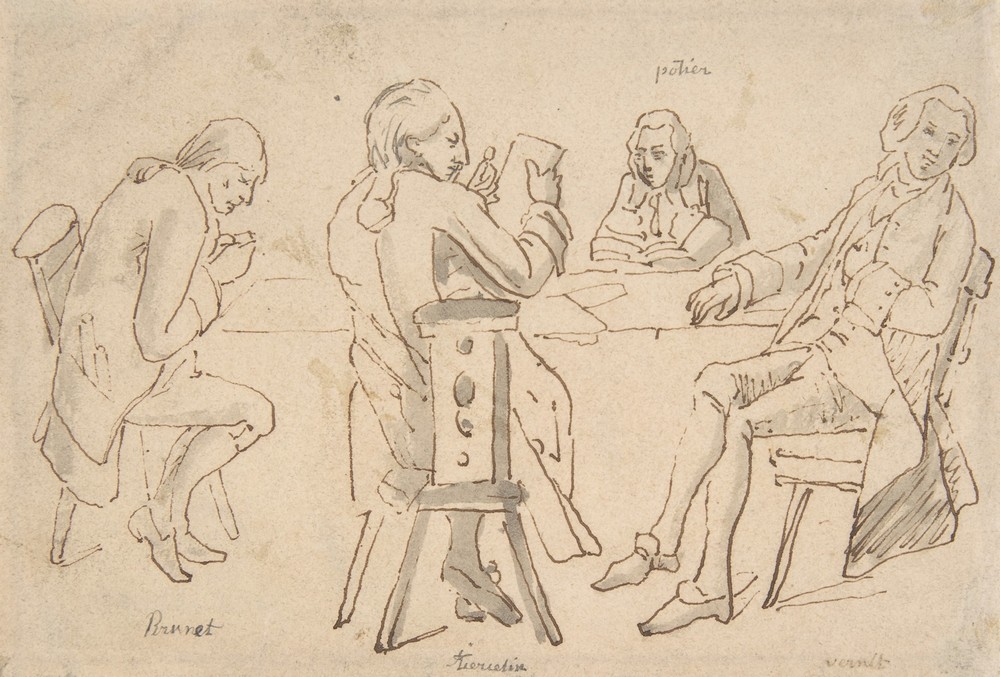 Four Artists seated at a table (Brunet, Potier, Tiercetin, Vernet)