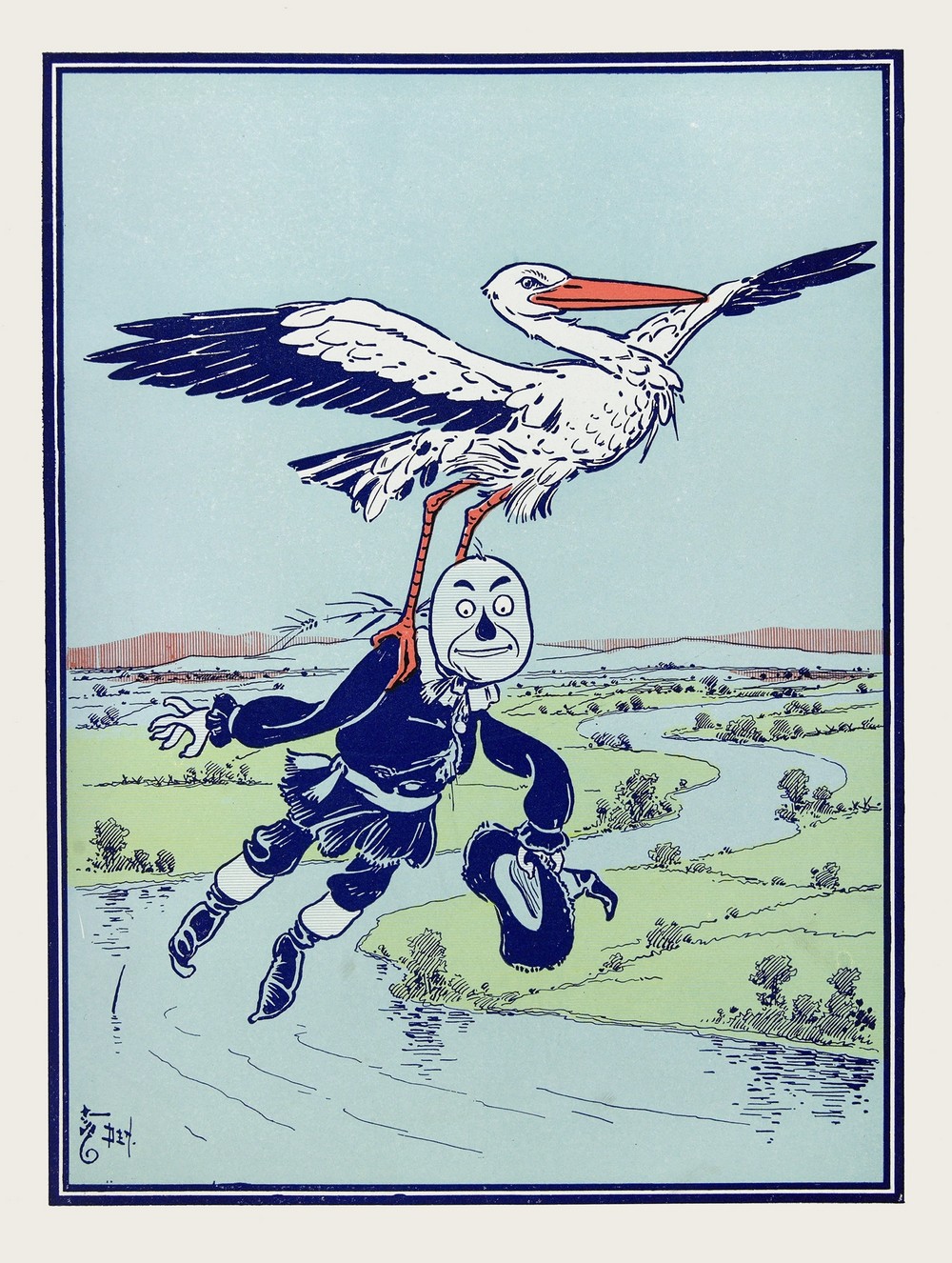The Stork carried him up into the air