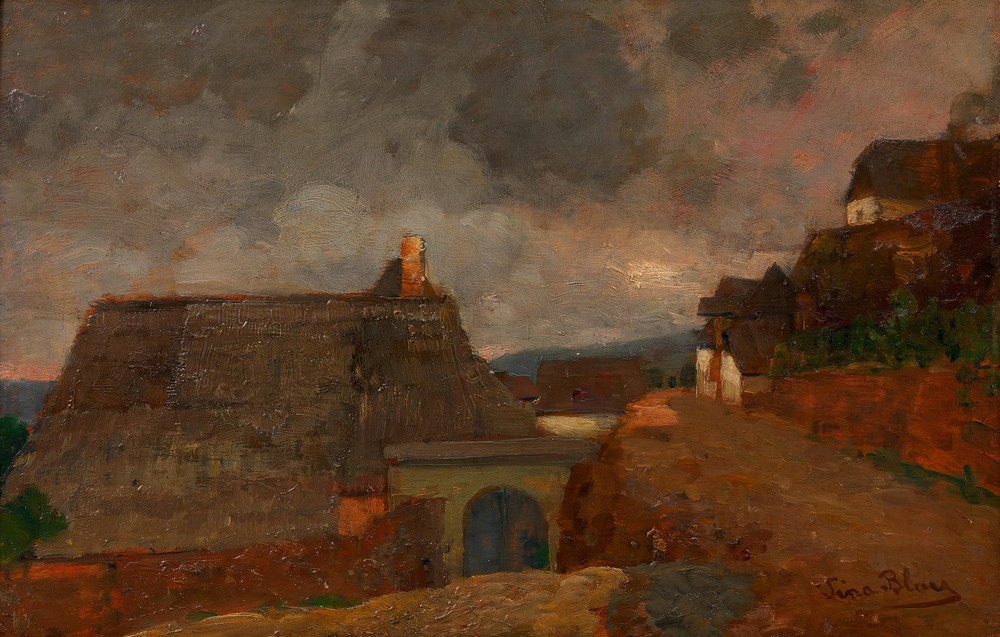 Ortschaft bei trübem Wetter (Weißenkirchen) (ca. 1909–1910)