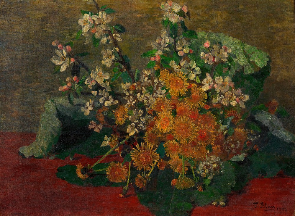 Blumenstück (Löwenzahn und Apfelblüten)