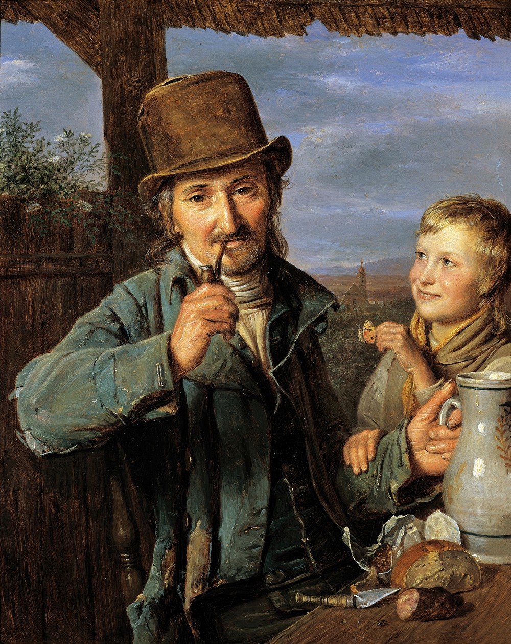 Taglöhner mit seinem Sohn