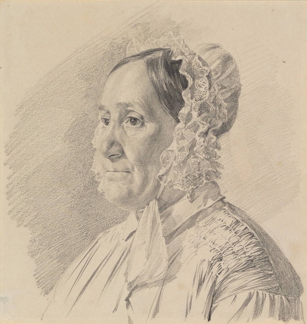 Portrait of a Woman in a Lace Bonnet, in three-quarter profile to the left (mid-19th century)