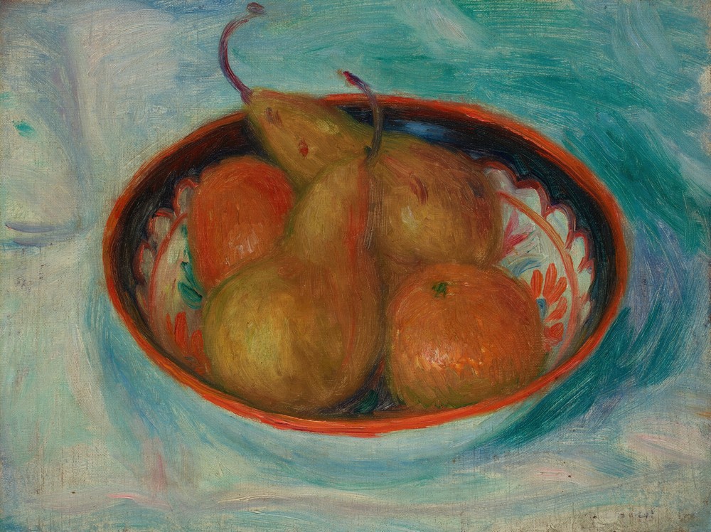 Pears and Oranges in a Bowl (circa 1915)