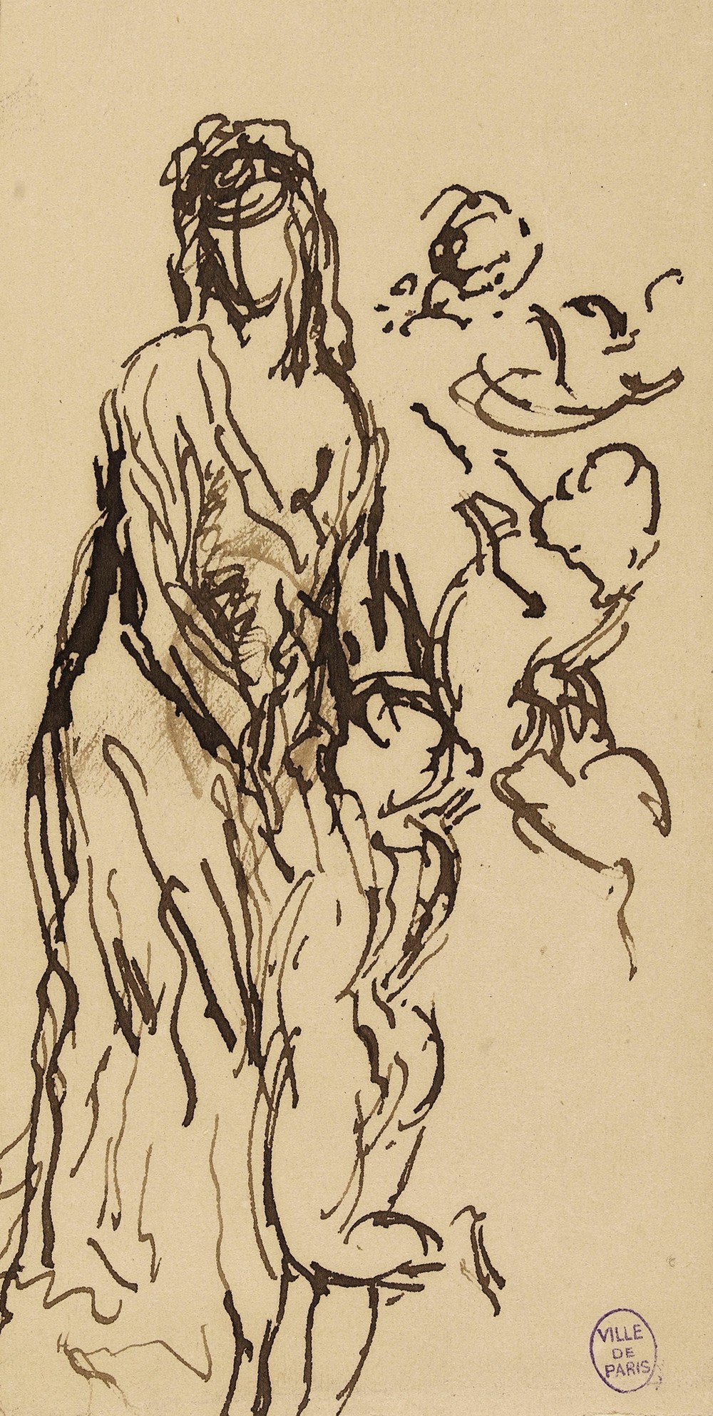 Figure de femme debout avec des amours