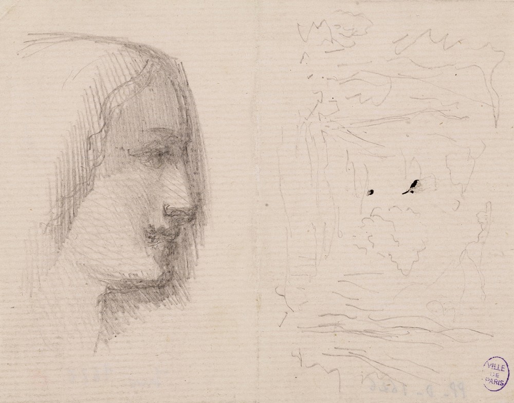 Profil de femme à droite et schéma de paysage