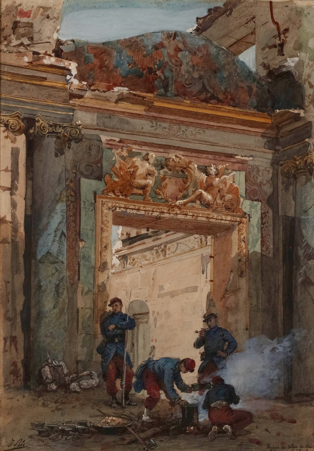 Ruines du salon de Mars au palais de Saint-Cloud en 1871.