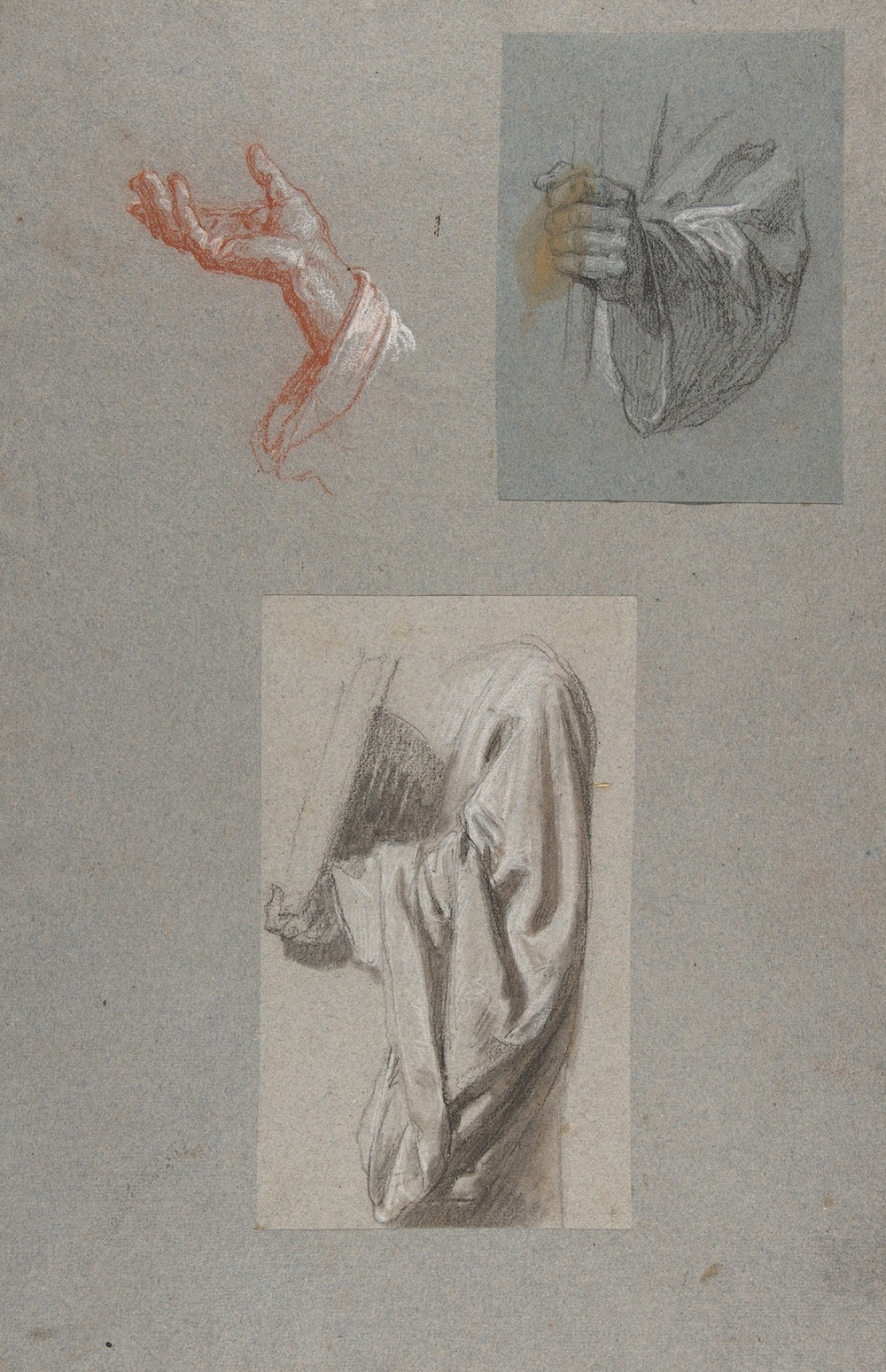 a. Hand of Saint Remi; b. Hand of Saint Remi; c. Drapery Study for Acolyte Holding Book (19th Century)