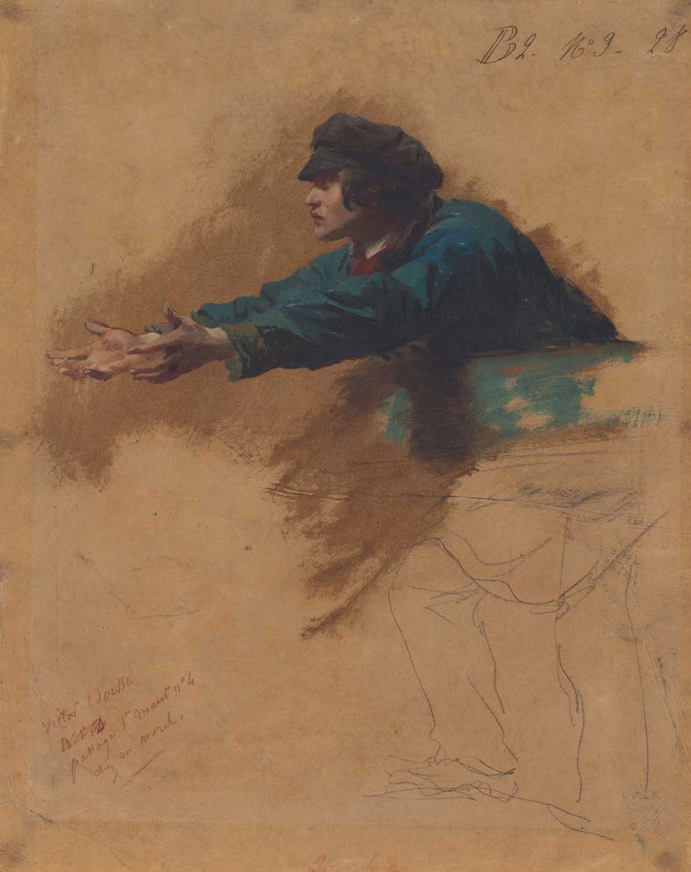Young Man Leaning Forward with Outstretched Arms (Study for Soldiers Distributing Bread to the Poor) (c. 1851)