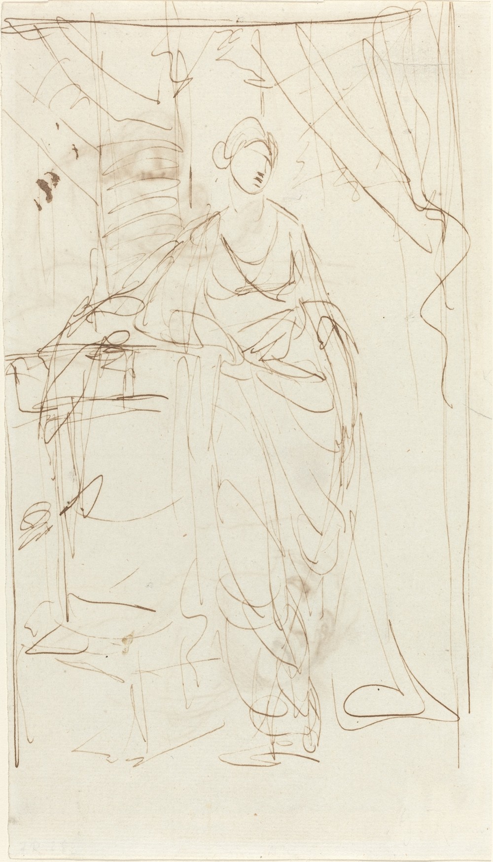 An Elegant Lady in Classical Dress (recto) (1780s)