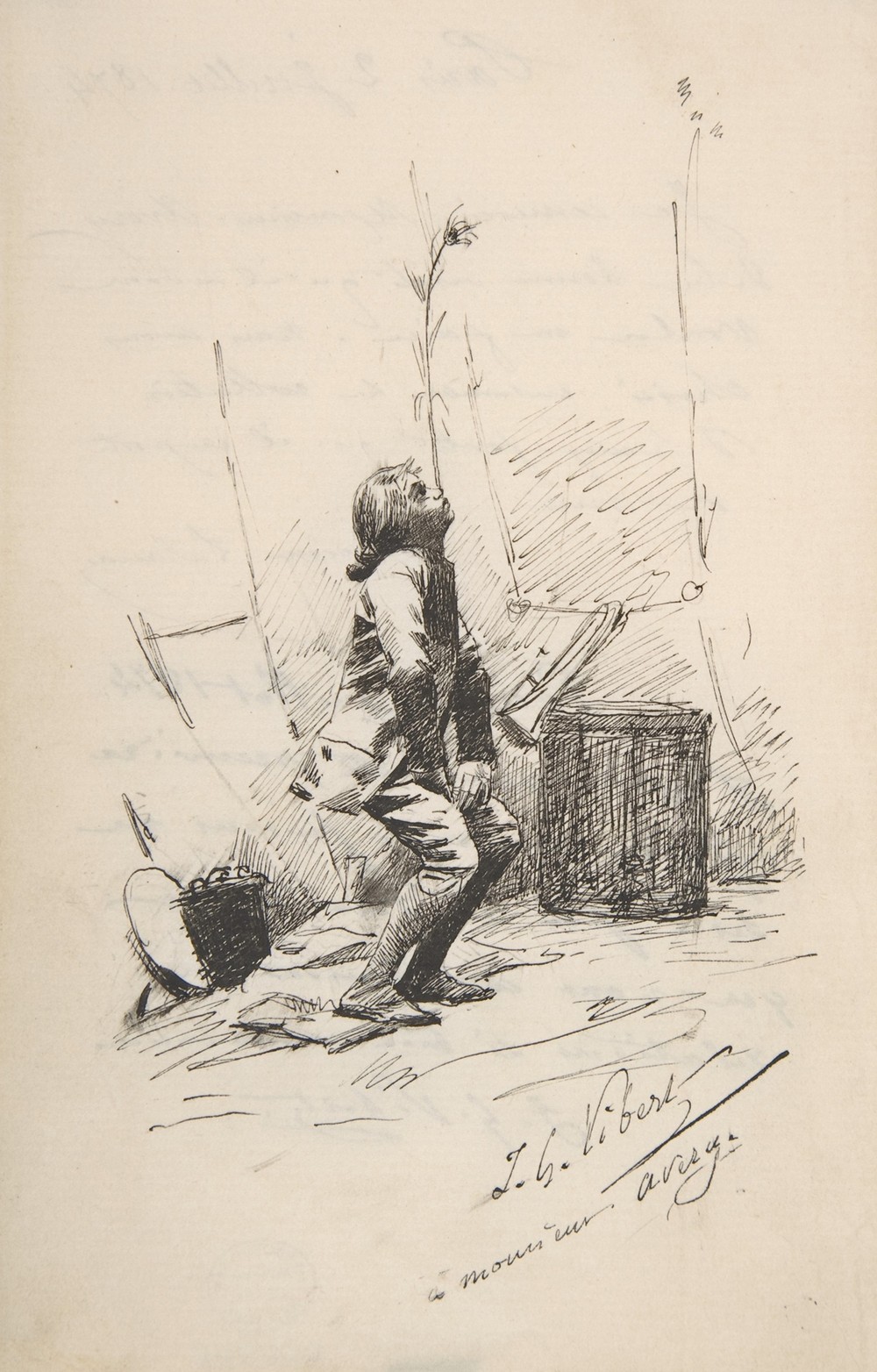 Boy Balancing a Tall Weed on His Nose (ca. 1874)