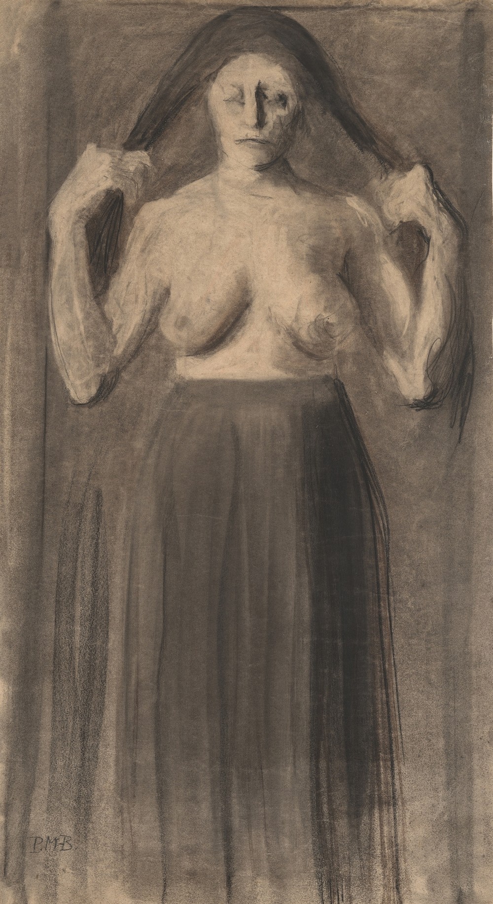 Half-Nude Woman Holding Her Hair Apart (c. 1898)