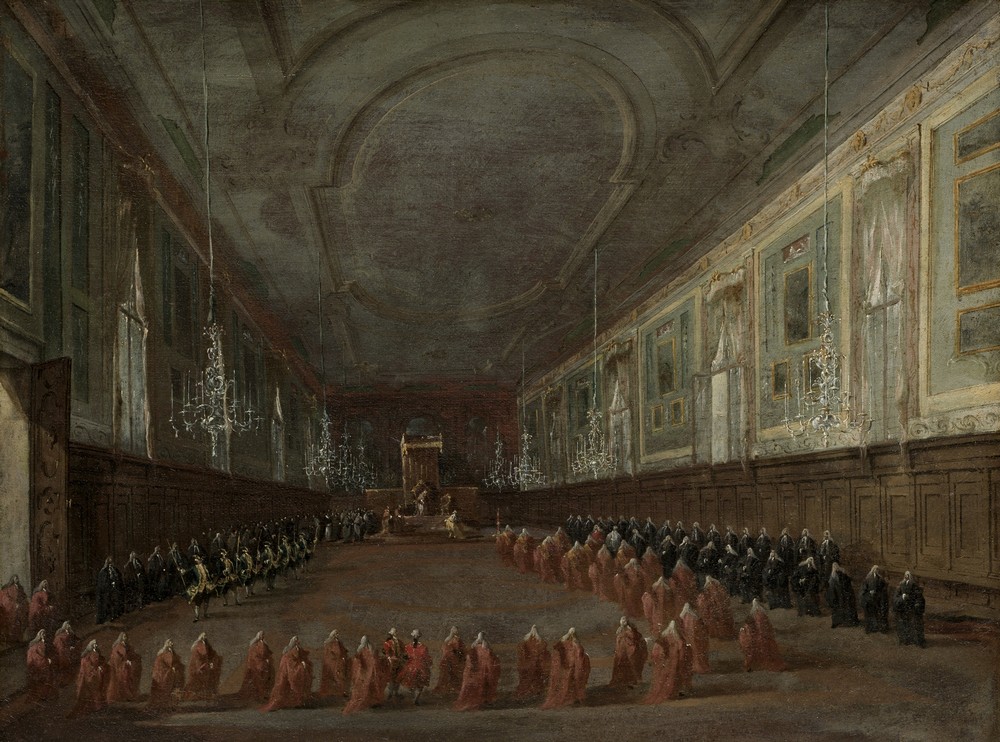 Pope Pius VI Descending the Throne to Take Leave of the Doge in the Hall of SS. Giovanni e Paolo, 1782 (c. 1783)
