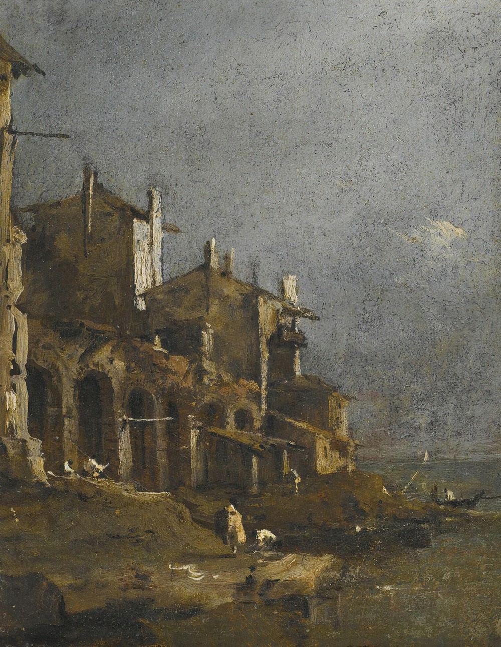 A Capriccio Coastal Landscape With Figures On The Shore Beneath An Arcade