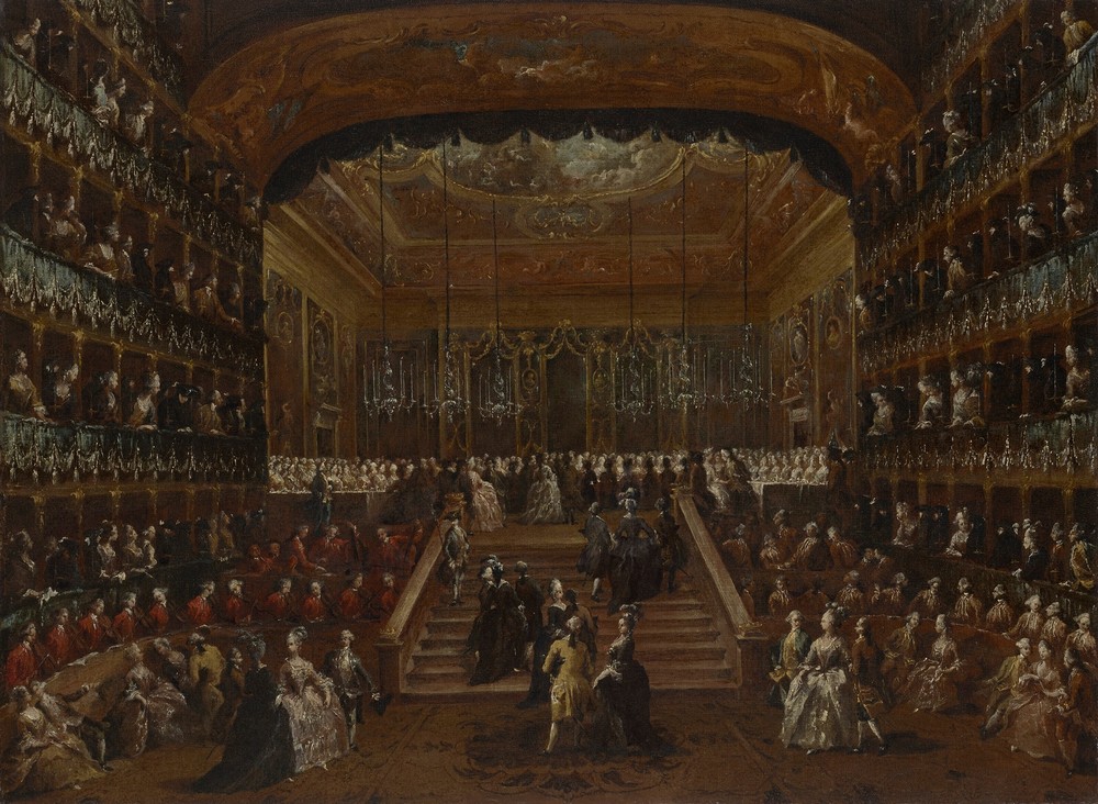 The interior of the Teatro San Benedetto, Venice, with the 1782 ball in honor of the ‘Conti del Nord’