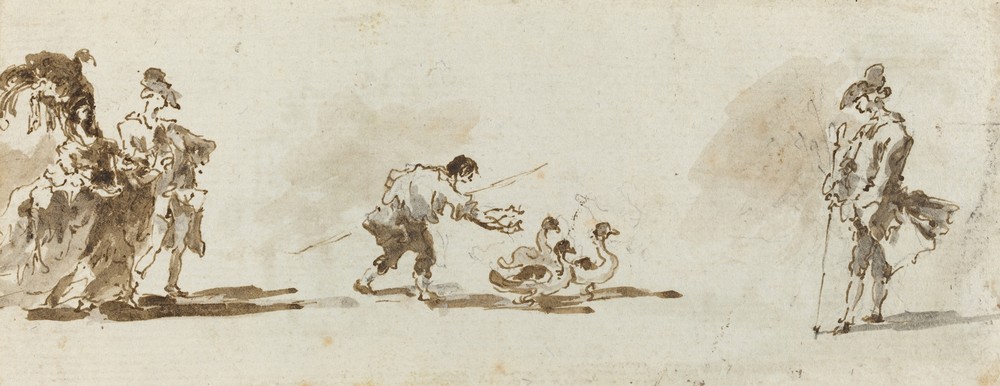 An Elegant Couple, a Gooseboy_and a Gentleman (recto) (c. 1780)