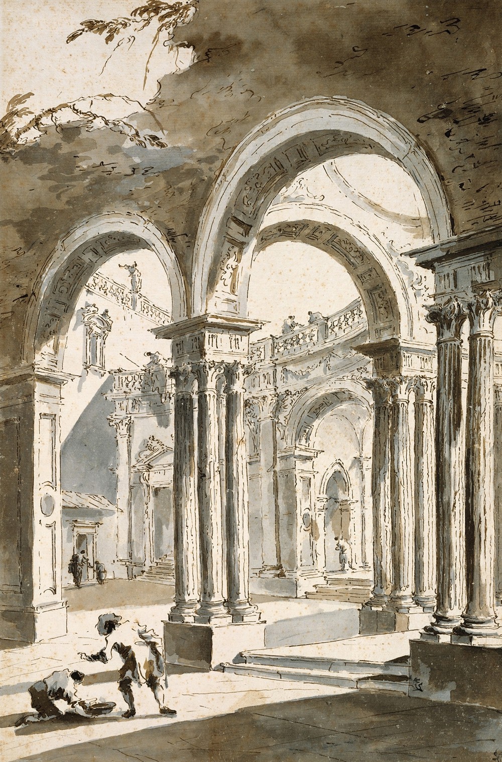 A Colonnade, Partly Ruined, with Figures (ca. 1780–90)