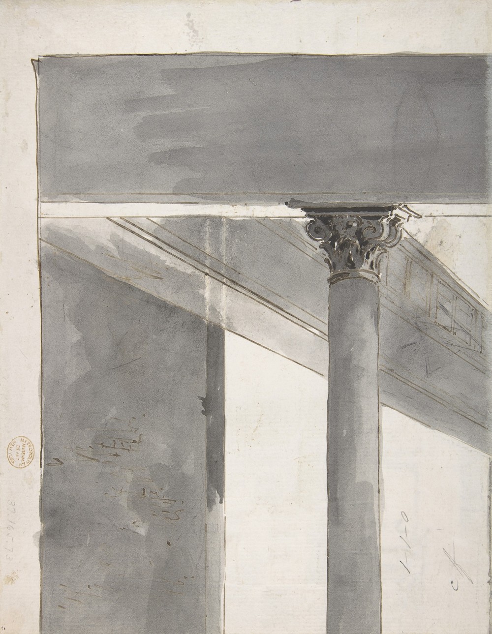 Fragment of a Larger Drawing Representing Part of a Column and a Cornice