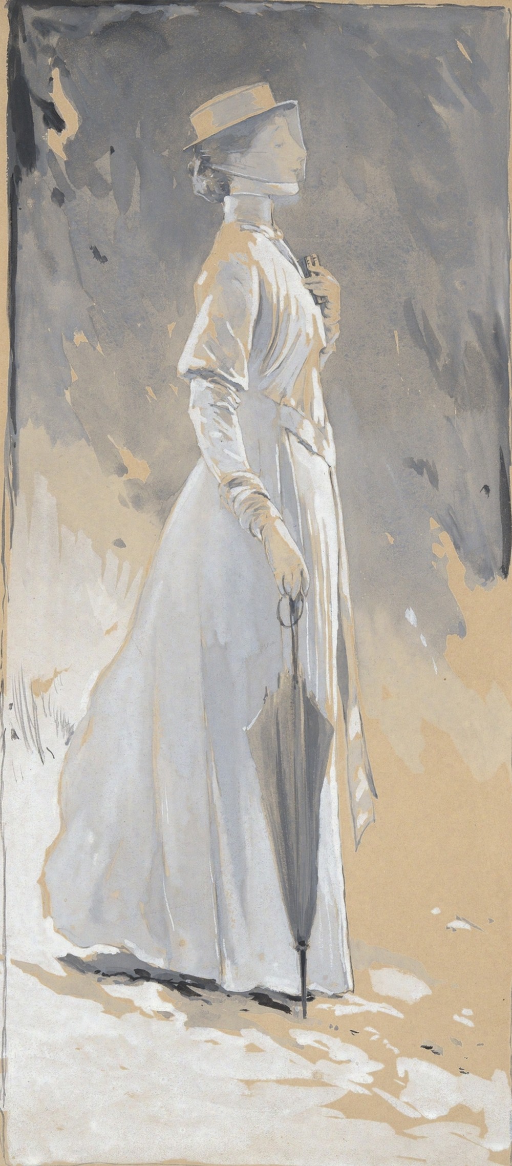 Young woman in white; Miss Cynthia – Illustration for ‘The House with Cross’