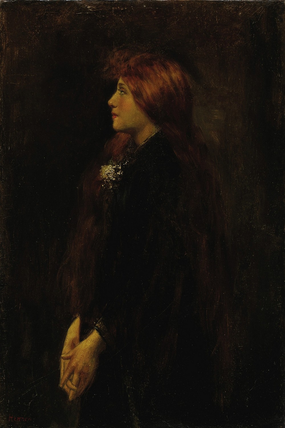 Portrait, Red Haired Beauty Standing in Profile
