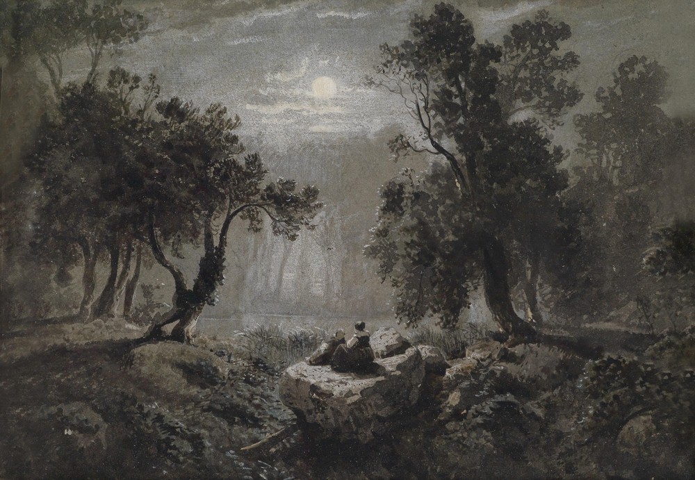 Eine romantische Waldlandschaft im Mondlicht