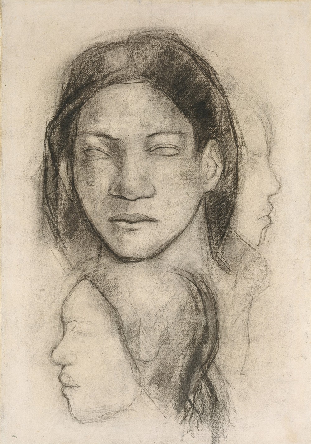 Tahitian Faces (Frontal View and Profiles) (ca. 1899)