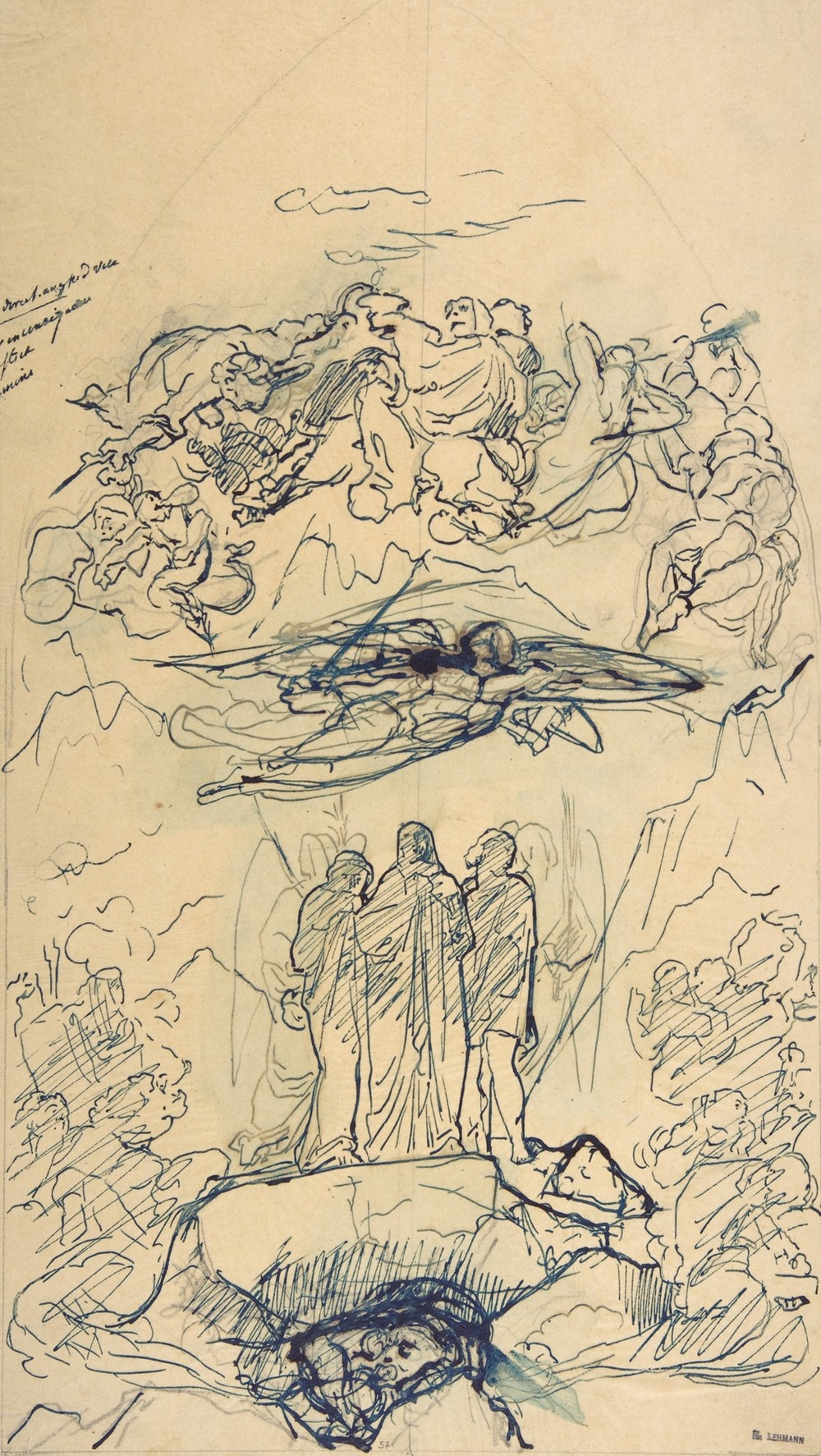 Composition Study with Three Figures Standing on a Rock (19th century)