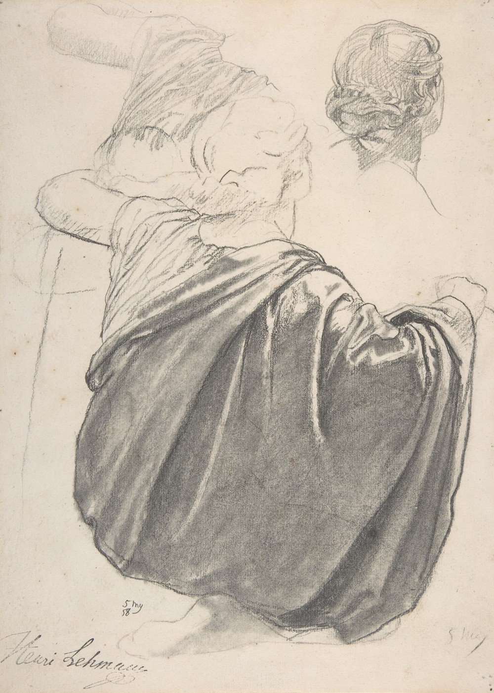 Studies of a Draped Female Figure, Kneeling, Seen from the Back, for the East Transept of the Chruch of Sainte-Clothilde, Paris