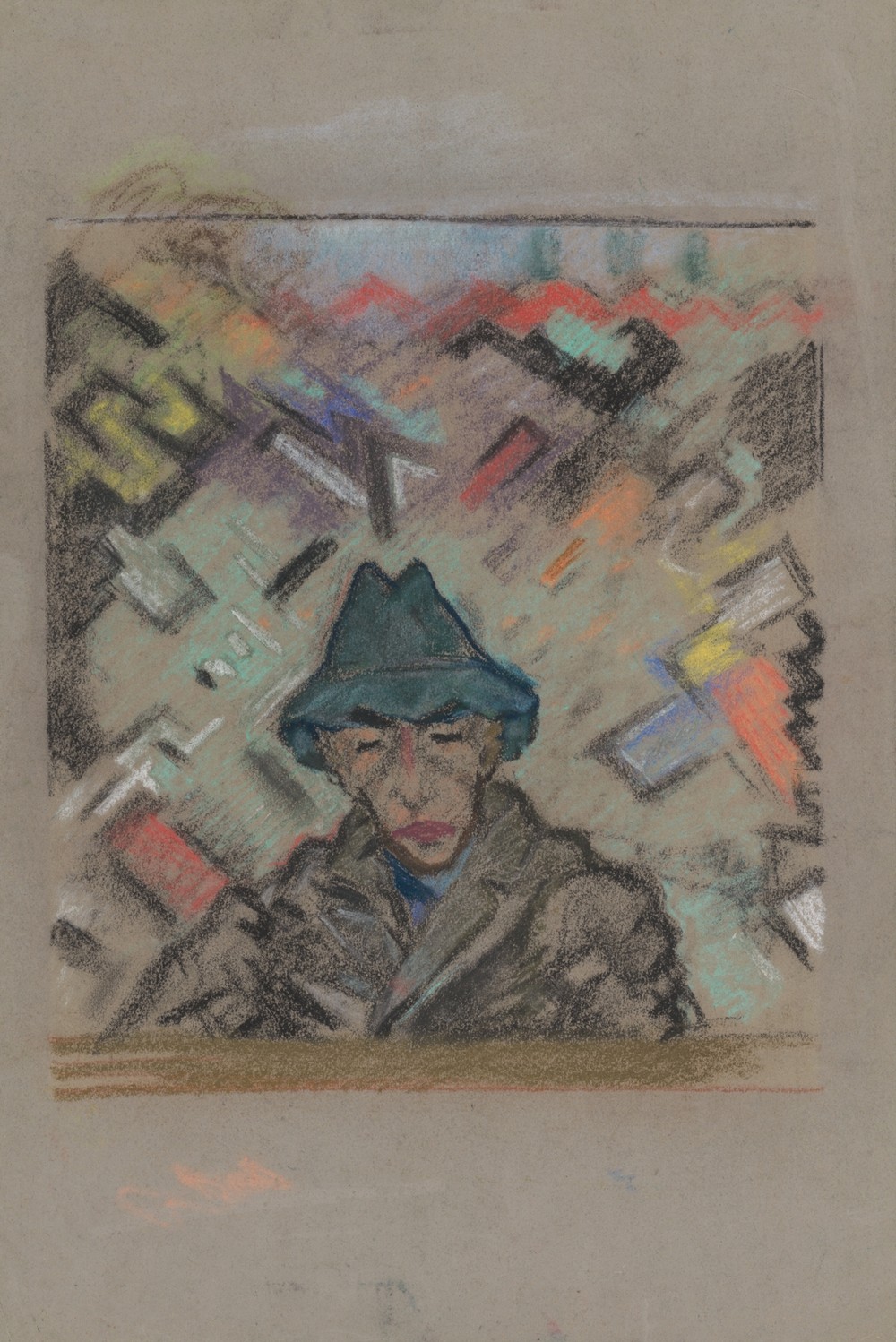 Bust of a Man in a Hat with Decorative Background
