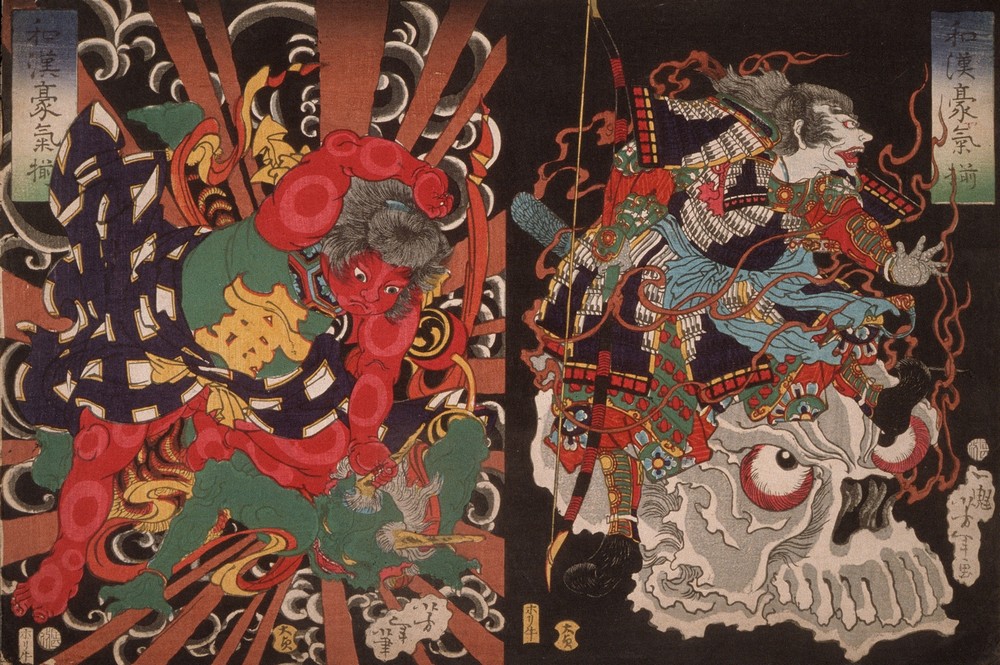 Warrior on Skull; Kintoki Overpowering a Demon