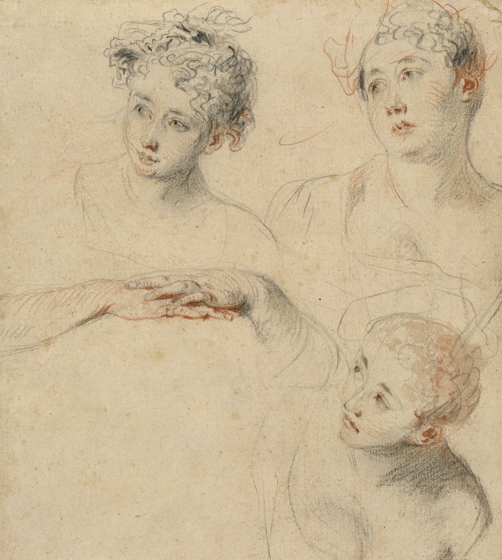 Three Studies of a Woman’s Head and a Study of Hands (recto)
