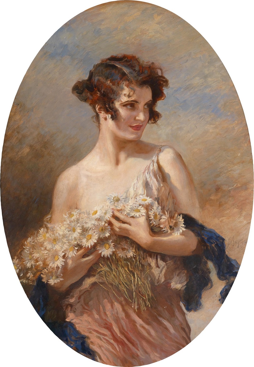 Dame mit Margeritenstrauß