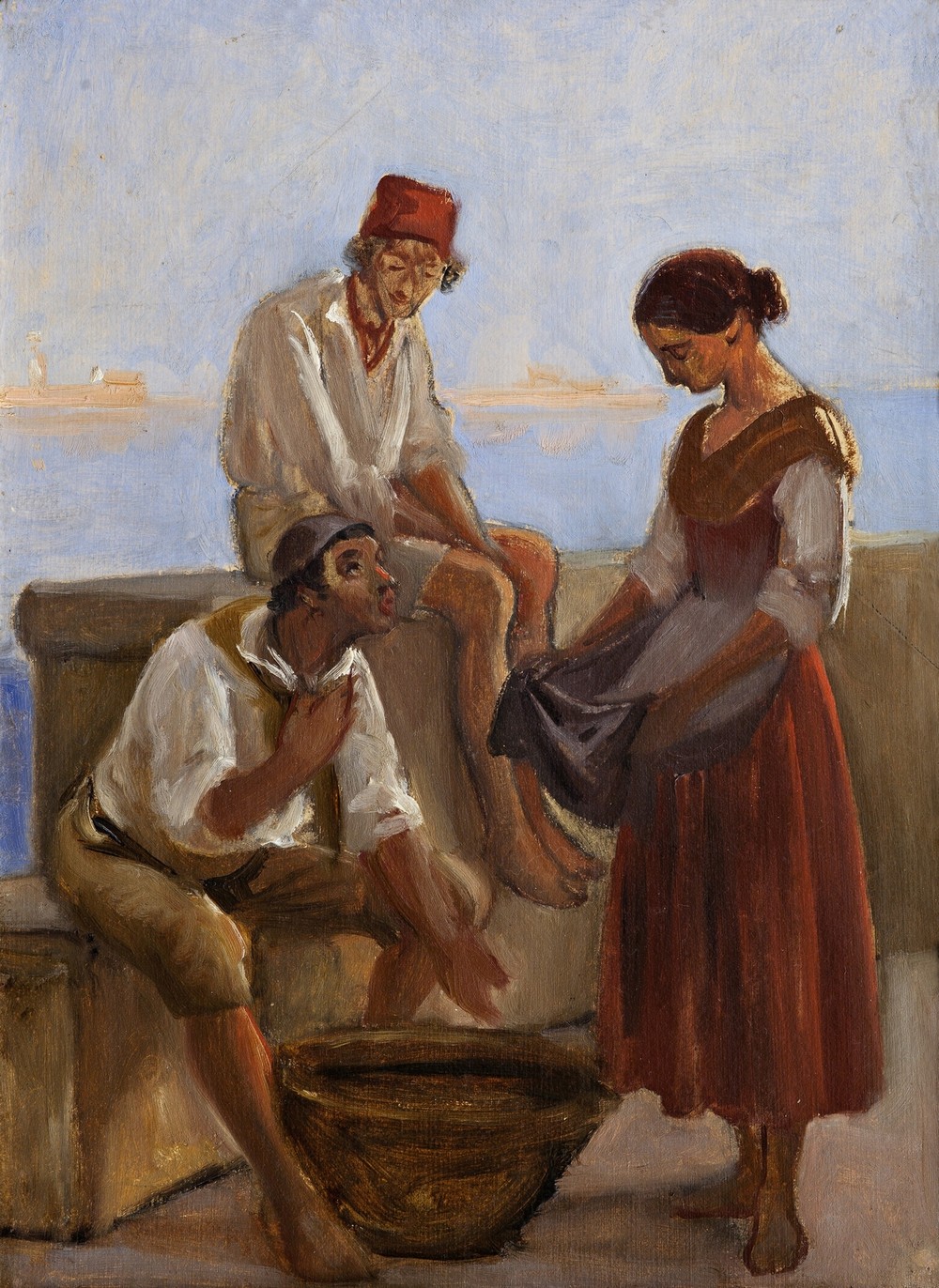 A young girl and two fishermen (c. 1853)