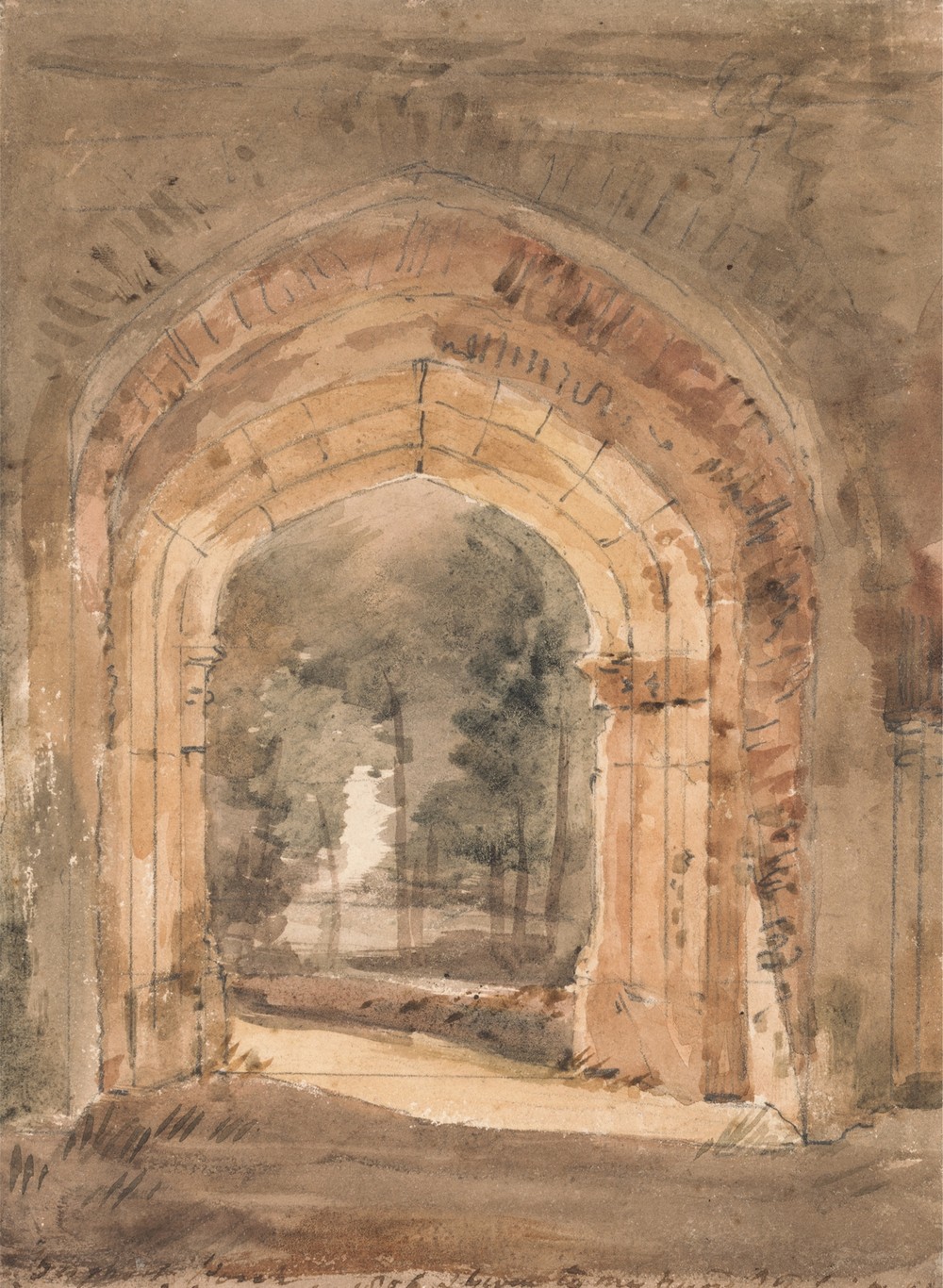 East Bergholt Church, Looking Out the South Archway of the Ruined Tower