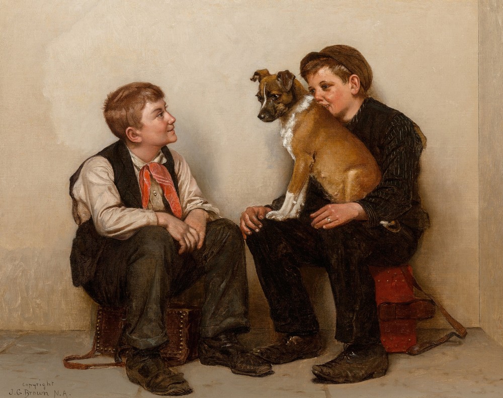 Two Shoeshine Boys with a Dog (circa 1900-05)