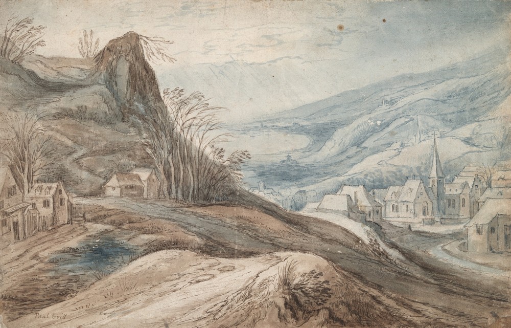 Mountainous Landscape with Village in Valley and Distant View (17th century)