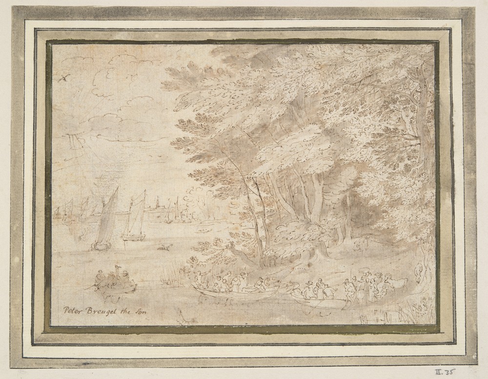 Wooded Shore with People Embarking in Boats (late 16th–early 17th century)