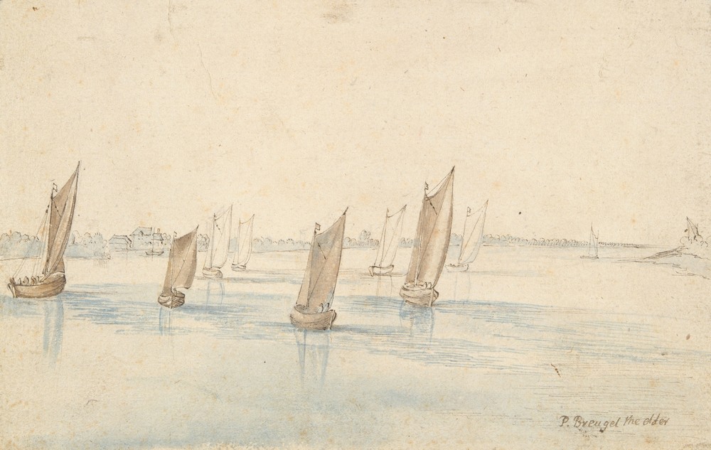 Boats Sailing on a River, A Country House in the Distance