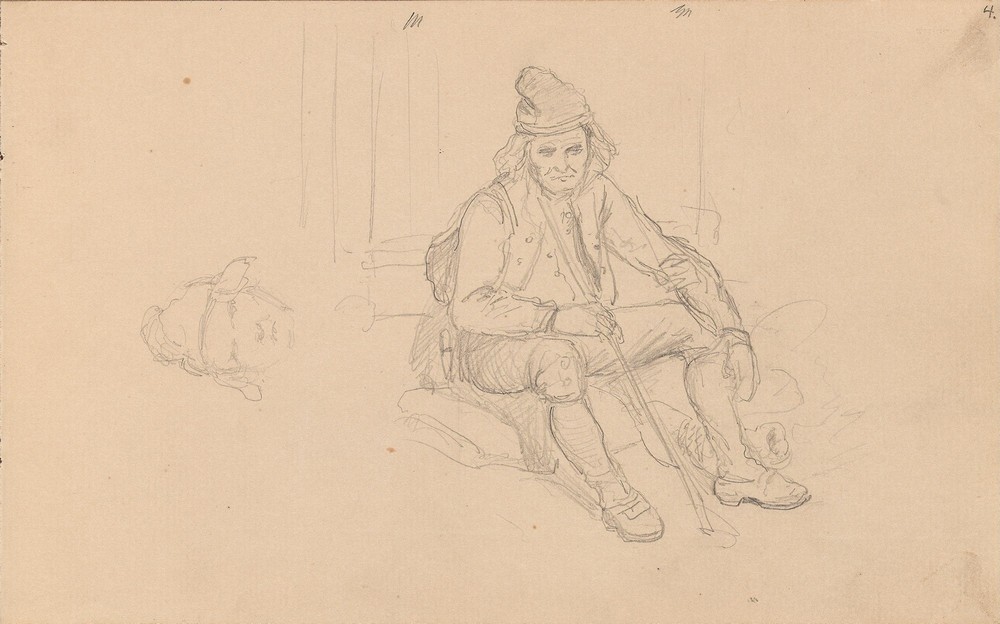 Male head; seated male figure (between 1855 and 1857)