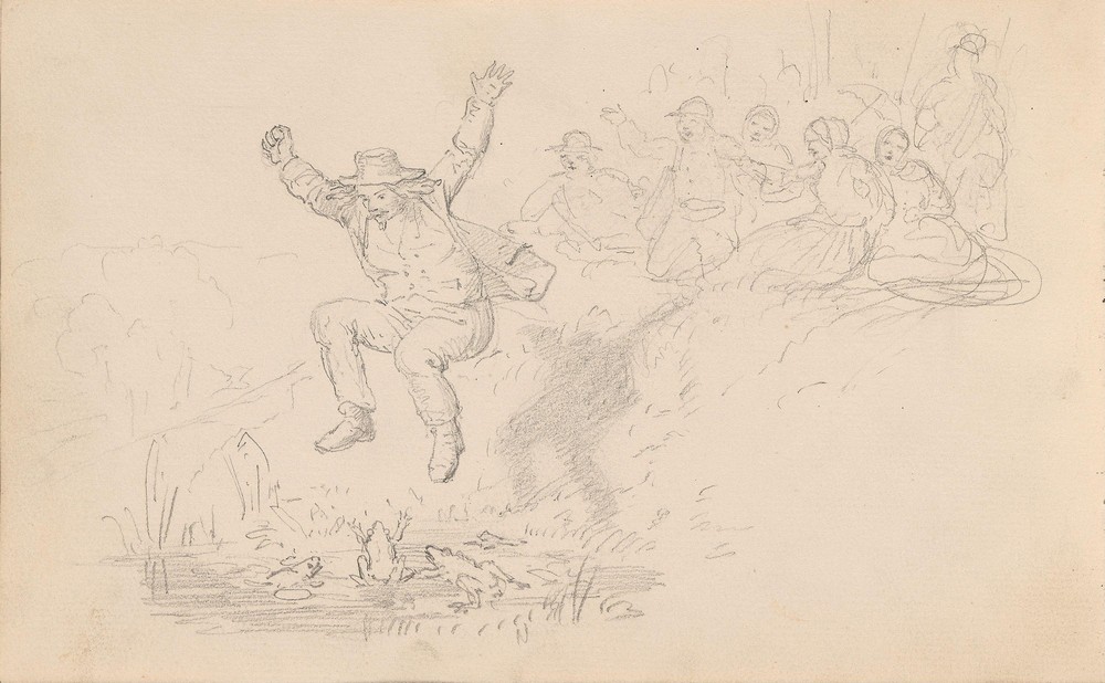 Man jumping into the frog pond (between 1855 and 1857)