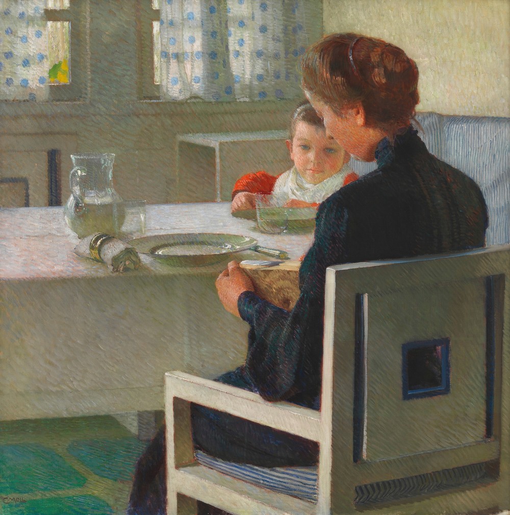 Mutter und Kind bei Tisch (Beim Frühstück)