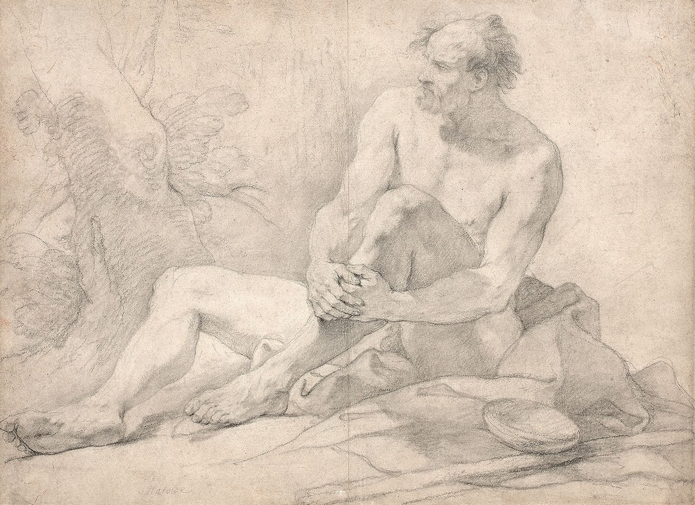 Académie d’homme assis dans un paysage
