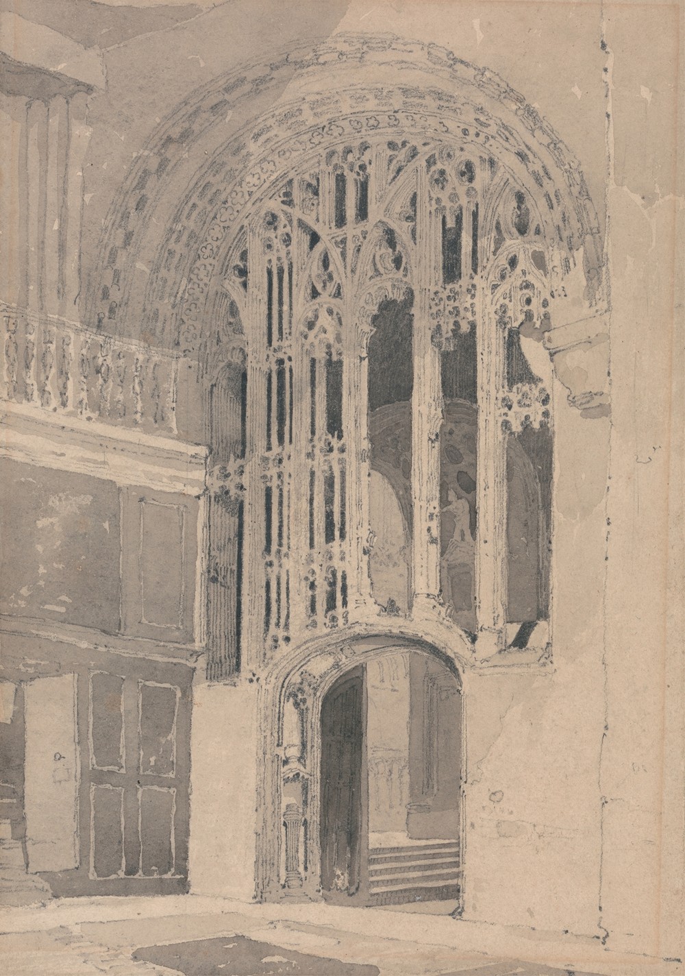 Interior of Norwich Cathedral; Doorway and Screen Between the South Transept and the Aisle of the Presbytery (ca. 1808)