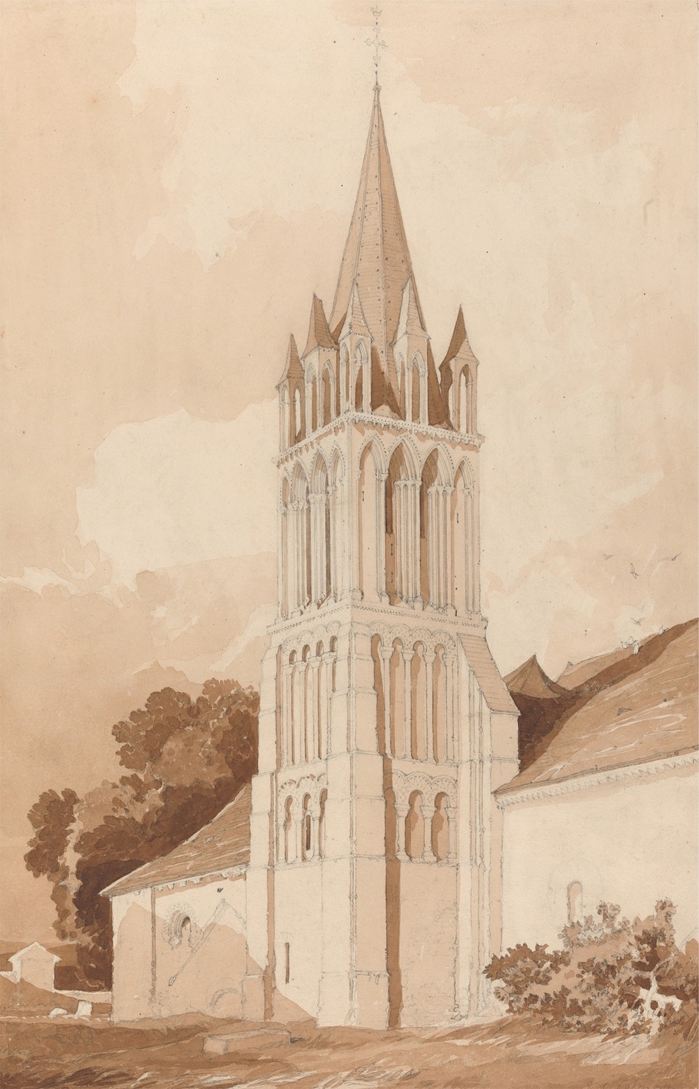 South-East View of the Church of Ifs, Near Caen, Normandy (ca. 1820)