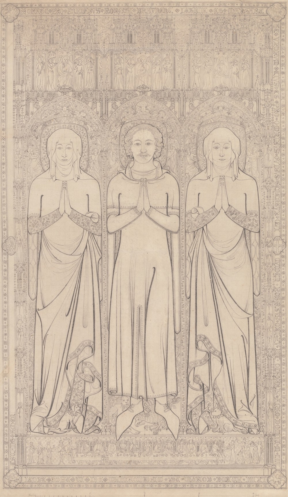 The Sepulchral Brass of Robert Braunche and His Two Wives in Saint Margaret’s Church, Lynn, Norfolk, 1364 (ca. 1818)