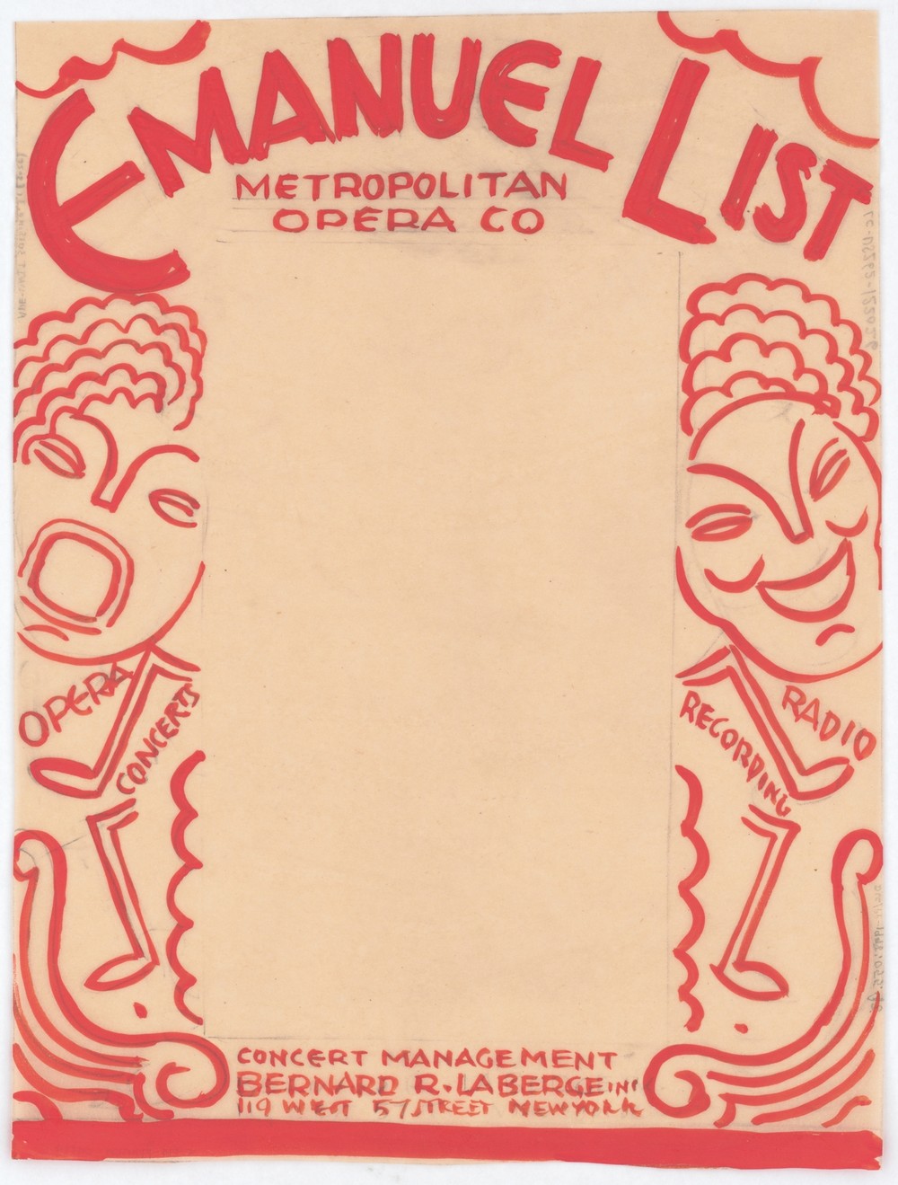 Designs for promotional material for opera singer Emanuel List.] [Drawing for brochure page