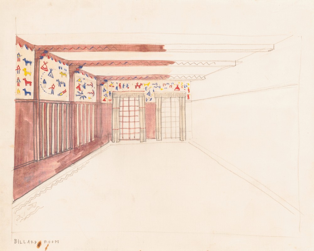 Design drawings for the Theodore Weicker Apartment Building. Sketch for billiard room