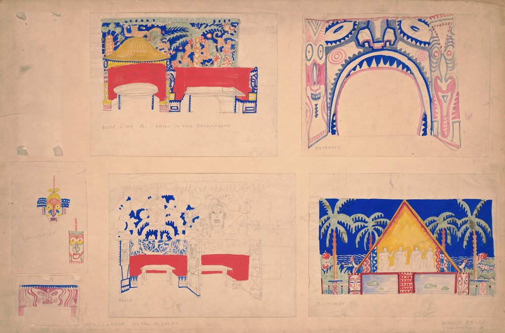 Designs for Alamac Hotel Congo Room, 71st and Broadway, New York, NY.] [Six color studies of interior, furniture, and murals